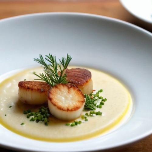 Home 8 전통과 현대가 만나는 지역특산 음식 - Deconstructed New England Clam Chowder**
A highly detailed, overhead shot of a deconstructed New Eng...