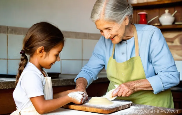 전통 방식으로 만드는 지역특산 음식을 배우기 - **Prompt:** A heartwarming scene in a rustic, sunlit kitchen. An elderly woman, with kind eyes and a...