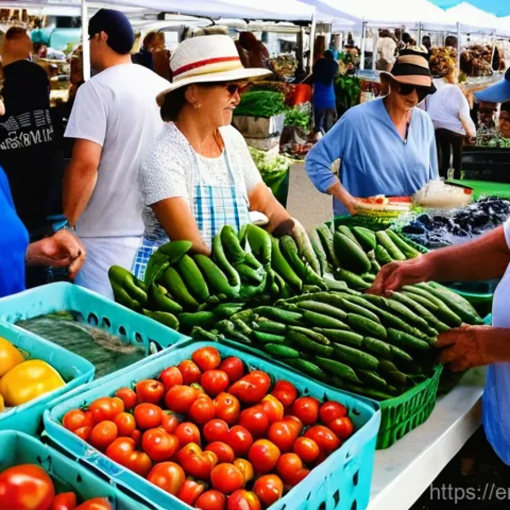 지역특산 음식의 상징성과 의미 - **A Vibrant Coastal Farmers Market:** A bustling outdoor farmers' market on a sunny Saturday morning...