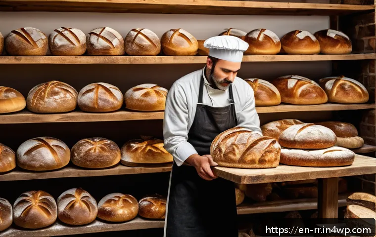 지역특산 음식의 인증 및 표준화 - A rustic artisan bakery interior showcasing a skilled baker in traditional attire carefully shaping ...