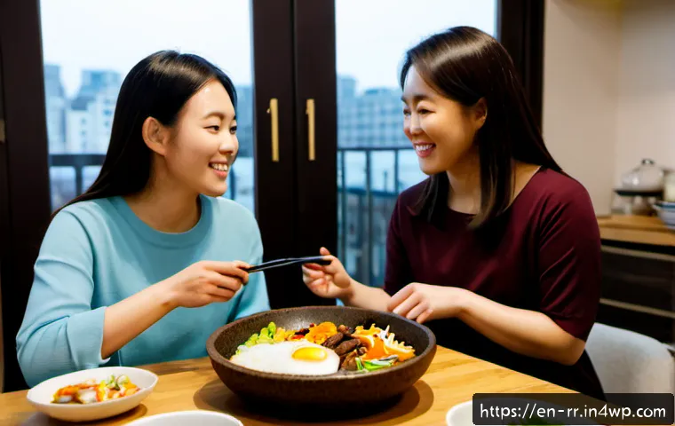 Home 17 해외에서 즐기는 한국 지역특산 음식 - Photorealistic travel-food scene in a cozy New York apartment kitchen, a cheerful Korean-American ho...